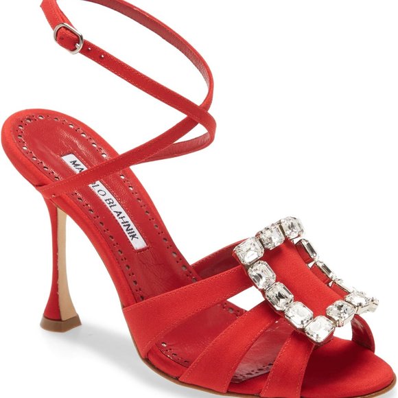 Manolo Blahnik TICUNA Crystal Buckle Crepe de Chine Strap Sandals - Picture 5 of 14